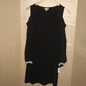 Established 1962 New Black Stretchy Cold Shoulder Sheer Sleeve Bling Dre…